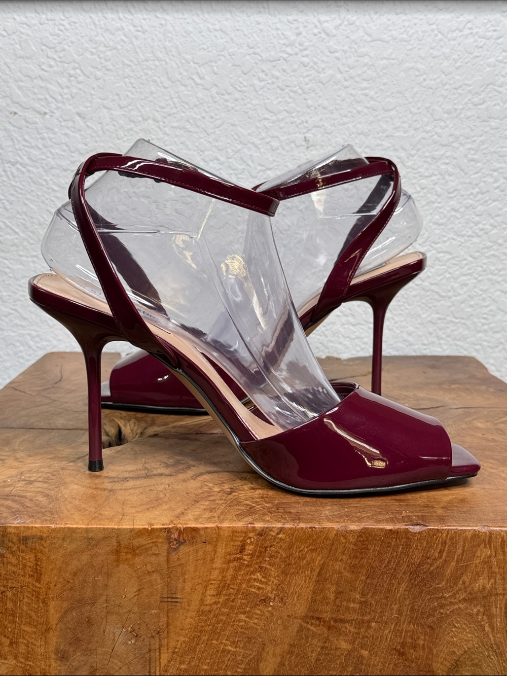 STEVE MADDEN LEESHA BURGUNDY PATENT ANKLE STRAP SQUARE TOE HEELS NWT SIZE 10 - Picture 6 of 14